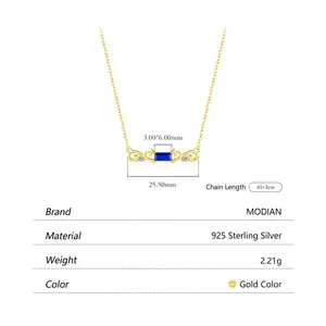 Vintage 925 sterling silver necklace with rectangular blue gemstone and gold finish