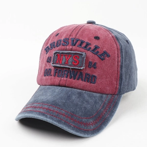 Detail of NYS patch and BROSVILLE embroidery on vintage washed cotton baseball cap