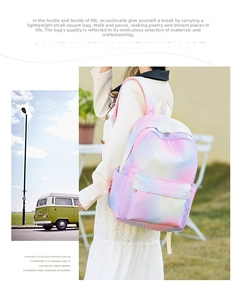 Macro detail of gradient pink and blue school backpack showing durable zipper and fabric texture