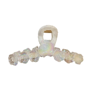 Iridescent shell hair claw clip with geometric design and gold metal spring for women