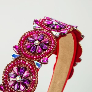 Vintage crystal floral headband with purple rhinestones and intricate embroidery decoration