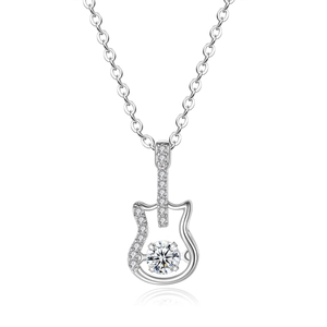 Elegant Copper Zirconia Guitar Pendant Necklace For Women Micro Inlaid Musical Instrument Charm Jewelry Valentine Gift