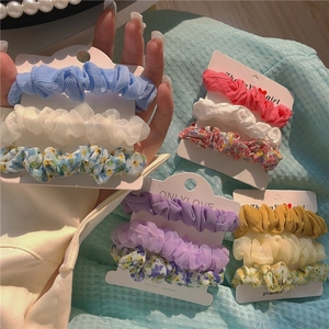 Cute Floral Hair Scrunchies Chiffon Mesh Hair Ropes Elastic Hair Bands Hair Accessories For Women And Girls