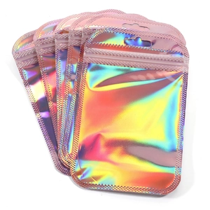 Holographic laser ziplock bags with hanging holes for jewelry and phone case packaging