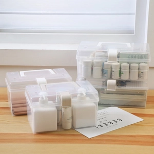 Clear plastic storage boxes with white handles and secure buckles for home organization