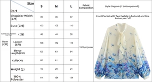 Guida alle taglie dettagliata per camicetta floreale in chiffon con fiocco e maniche