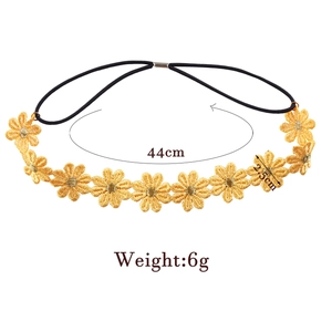 Yellow floral knit headband with daisy pattern and black elastic strap for girls