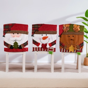 Christmas chair cover set with 3D Santa, Snowman, and Reindeer festive holiday decor