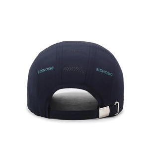 Navy quick-dry baseball cap with laser-cut vents and metal buckle, back view
