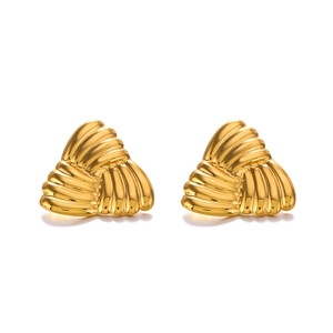 Minimalist gold triangular stainless steel earrings with textured rope design for women