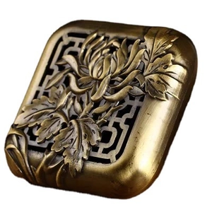 Vintage bronze alloy incense burner cover with embossed chrysanthemum and hollow carvings