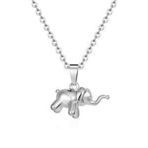 Collier avec pendentif éléphant en acier inoxydable argenté poli pour femme