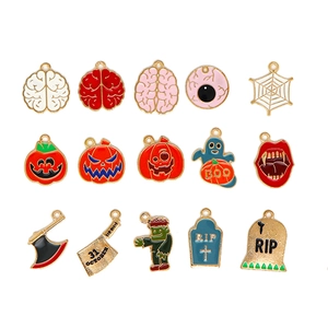 15pcs Halloween alloy charms set including pumpkin, ghost and skull for DIY jewelry making