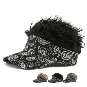 Wig Visor Hat Paisley Print Adjustable Sun Protection Fun Novelty Faux Hair Headwear For Unisex Men And Women Outdoor