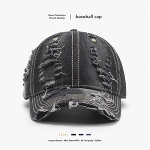 Distressed Denim Baseball Cap Ripped Cotton Vintage Streetwear Adjustable Sun Protection Outdoor Hat Unisex