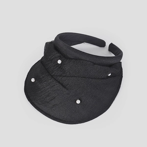 Elegant black sun visor headband with pearl embellishments and mesh texture for women
