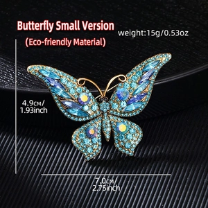 Detailed view of vintage crystal butterfly brooch with dimensions 7.0cm x 4.9cm