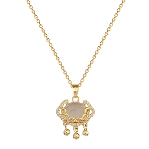 Elegant gold titanium steel necklace with cloud lock pendant and opal stone on white background