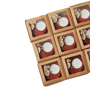 Wooden heart-shaped tealight candle gift set in kraft box with thank you tag and flowers