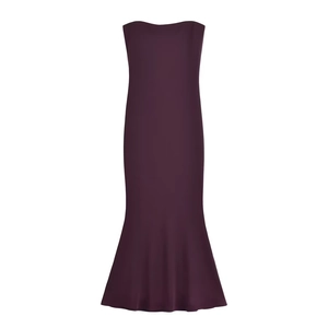 Elegante Vestito Lungo a Tubino Rosso Vino Senza Spalline Vestibilità Slim a Sirena da Sera per Donna