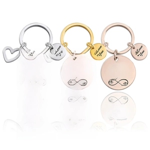 Stainless Steel Round Disc Engraved Keychain With Hollow Heart Pendant Romantic Quotes Keychain For Couples Valentine Gift