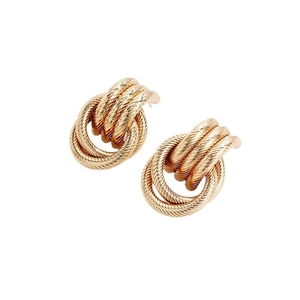 French vintage style gold twisted multi-ring stud earrings with woven metal texture