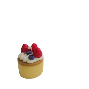 Scented strawberry cake candle with realistic cream and fruit decoration for home decor