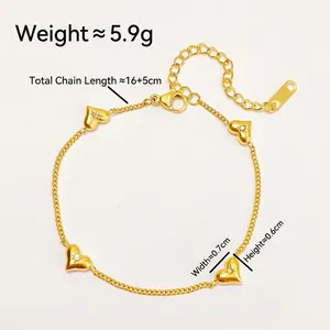 Elegant gold titanium heart bracelet with sparkling crystals and adjustable 16+5cm chain