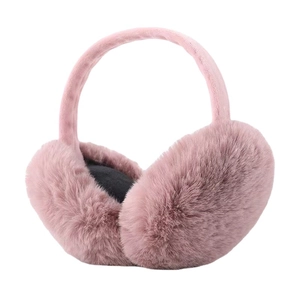 Foldable plush earmuffs for women in dusty pink with wide headband for winter warmth