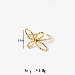 Detailed size and weight view of a golden 316L stainless steel butterfly open ring