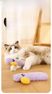 Lungo giocattolo di peluche viola per gatti con carta stropicciata e punta gialla