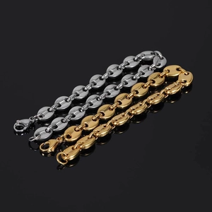 Golden and silver 8mm coffee bean link chains in polished stainless steel for hip hop style