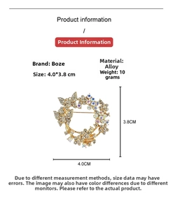 Detailed view of an alloy floral brooch with rhinestones measuring 4.0 by 3.8 cm