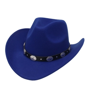 Ethnic Western Cowboy Hat With Vintage Metal Buckles Wide Brim Felt Fedora Hat For Women Men Outdoor Travel Party Sun Hat