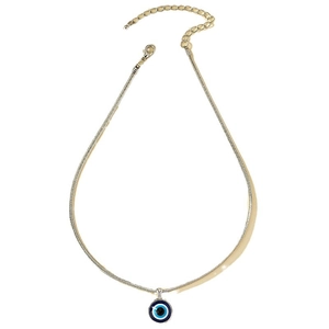 Gold evil eye necklace with blue nazar pendant on sleek snake chain jewelry piece