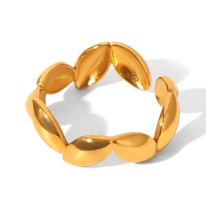 Detailed close-up of golden adjustable ring featuring a unique multi-petal textured design