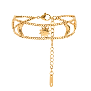 Classic 18K gold plated stainless steel multi-layer bracelet with sun and moon charms