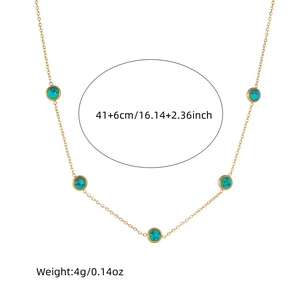 Gold stainless steel turquoise necklace with five round stones on white background