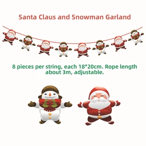 Detail of Santa Claus and Snowman paper bunting with adjustable 3m red hanging rope