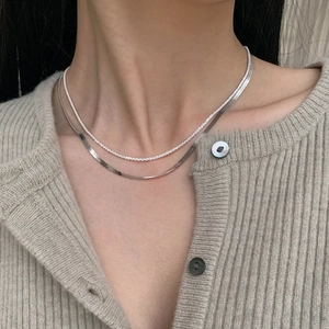 Sparkling S925 sterling silver double-layered necklace featuring a sleek snake bone chain