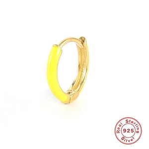 Close-up of S925 sterling silver hoop earring with yellow enamel finish and hallmark