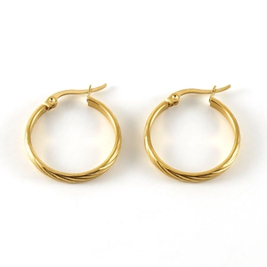 18k gold plated hoop earrings with spiral texture for women in minimalist style