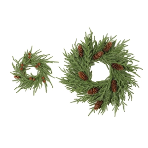 Artificial pine needle Christmas wreath set with natural pine cones for table decor