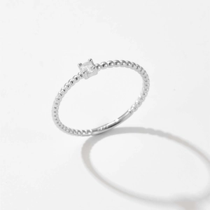 Minimalist S925 sterling silver bubble ring with round clear zircon and polished finish