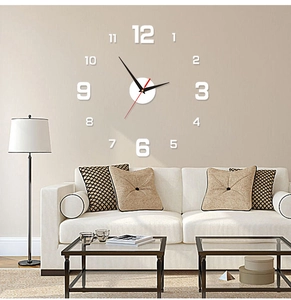 DIY minimalist luminous wall clock with 3D numbers on beige living room wall