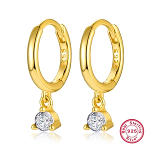 Elegant gold plated 925 sterling silver hoop earrings with clear cubic zirconia dangles
