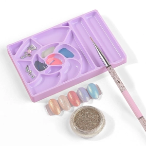Japanese style nail art palette set with purple mixing tray and pink crystal brush