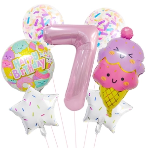 Kit de ballons rose chiffre 7 avec glace et étoiles pour fête d'anniversaire