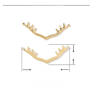 Macro view of V-shaped wave pendant in gold stainless steel showing size parameters