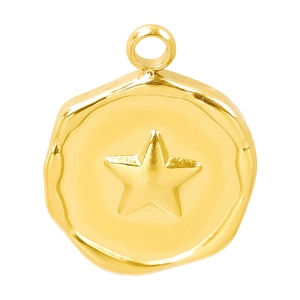 304 stainless steel golden round pendant with hammered texture and embossed star design